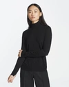Lafayette 148 Petite Fine Gauge Merino Split Stand Collar Sweater In Black