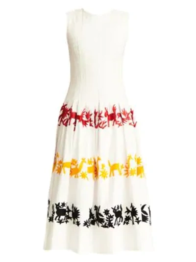 Carolina Herrera Embroidered Sleeveless A-line Dress In White Multi