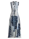 OSCAR DE LA RENTA Patchwork Silk Midi Dress