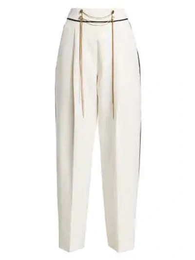 Oscar De La Renta High-waist Chain Wool-blend Pants In Ivory