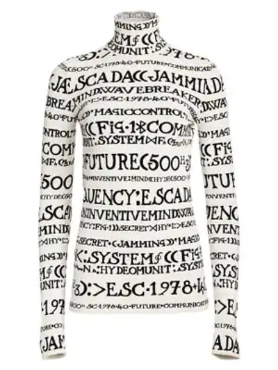 Escada Printed Knit Turtleneck Sweater In White