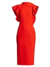 OSCAR DE LA RENTA Asymmetric Ruffle-Sleeve Midi Dress