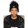 MONCLER BLACK CABLE KNIT FUR POM POM BEANIE