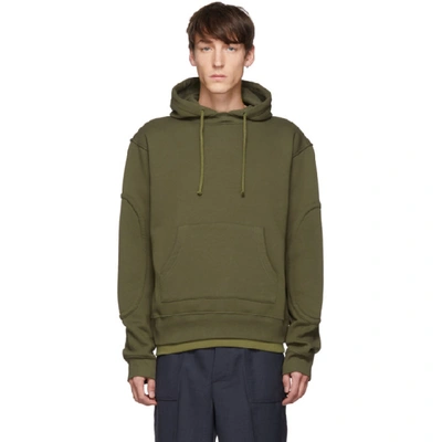 Jacquemus Layered Fleece-back Cotton-blend Jersey Hoodie In Green