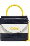 CHLOÉ ABY LOCK SMALL STRIPED CROC-EFFECT LEATHER SHOULDER BAG