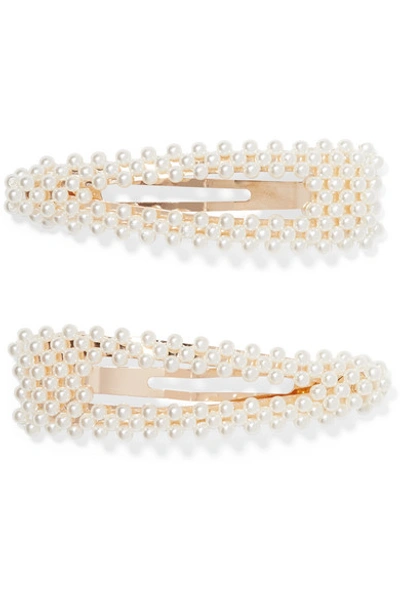 Loeffler Randall Set Of Two Gold-tone Faux Pearl Hair Clips In White
