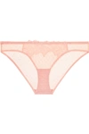 YASMINE ESLAMI MORGANE STRETCH POINT D'ESPRIT TULLE AND LACE BRIEFS