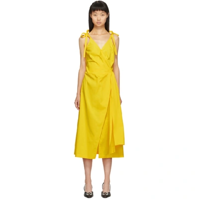 Off-white Cotton Canvas Wrap Dress In Yellow