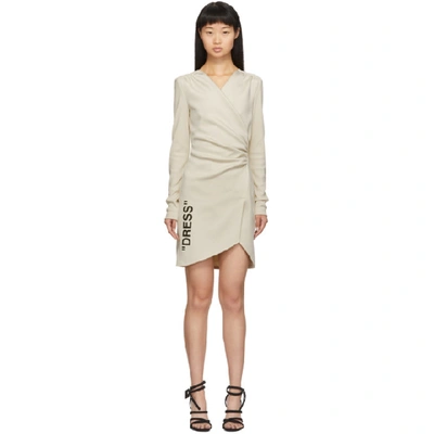 Off-white Ribbed Sleeve Ruched Dress In Beige