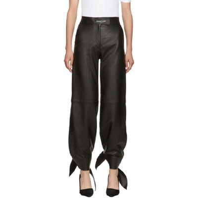 Off-white Ankle Tie Leather Trousers In Black
