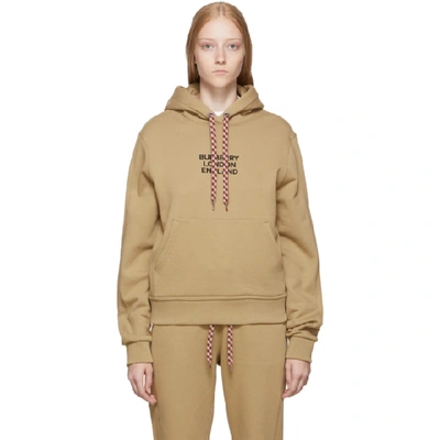 Burberry Embroidered Logo Oversized Hoodie In Neutrals
