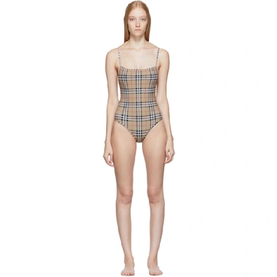 Burberry Checked Swimsuit In Archive Beige