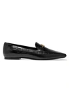 BURBERRY LOGO-EMBELLISHED GLOSSED CROC-EFFECT LEATHER LOAFERS