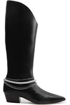 MAGDA BUTRYM MEXICO CRYSTAL AND FAUX PEARL-EMBELLISHED LEATHER KNEE BOOTS