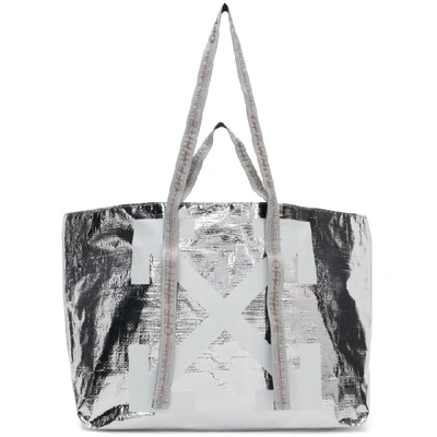 Off-white Diagonal Arrows Logo Tote Bag In Silver