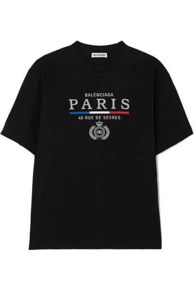 Balenciaga Embroidered Flag Logo Jersey T-shirt In Black