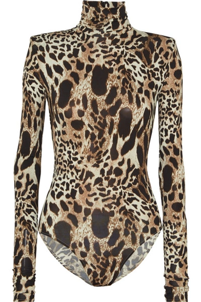 Alexandre Vauthier Leopard-print Stretch-jersey Turtleneck Bodysuit In Animal Print
