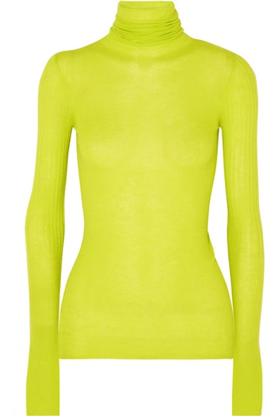 Joseph Neon Ribbed Cashmere Turtleneck Jumper In Yellow