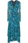 GANNI FLORAL-PRINT STRETCH-MESH WRAP MIDI DRESS