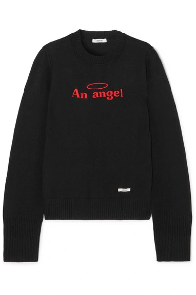 Blouse An Angel Embroidered Cotton And Wool-blend Sweater In Black