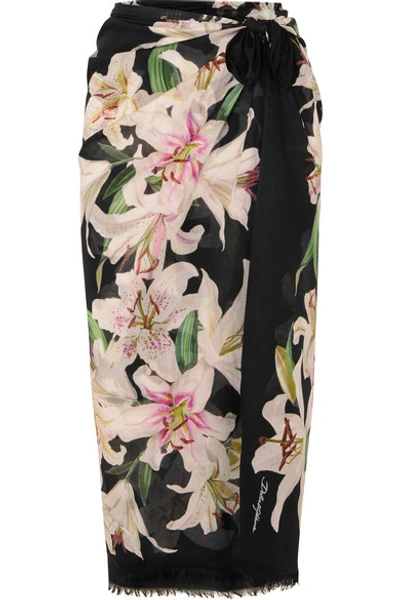 Dolce & Gabbana Floral-print Cotton-voile Pareo In Black