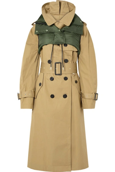 Sacai Ripstop-trimmed Cotton-gabardine Trench Coat In Beige