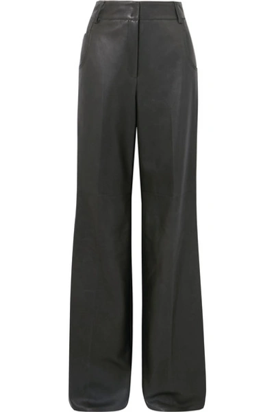 Akris Wide-leg Leather Trousers In Green