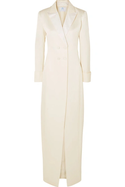 Rebecca De Ravenel Satin-trimmed Silk And Wool-blend Jacquard Gown In Ivory