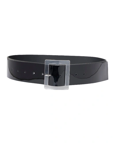 Tibi Patent Leather Square-buckle Belt In Black