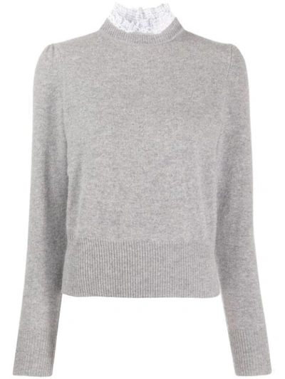 Sandro Ruffle-trimmed Wool-blend Jumper In Gris Clair