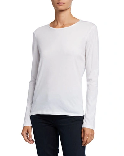 Majestic Silk Touch Long-sleeve Crewneck Tee In Blanc