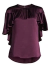 Elie Tahari Evangeline Silk Satin Blouse In Aubergine