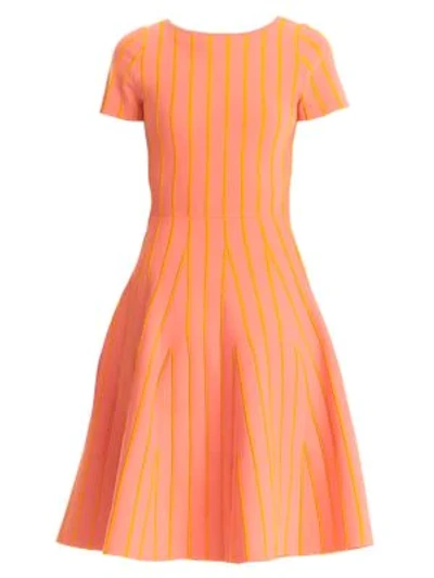 Carolina Herrera Short Sleeve Fit & Flare Dress In Coral Multi