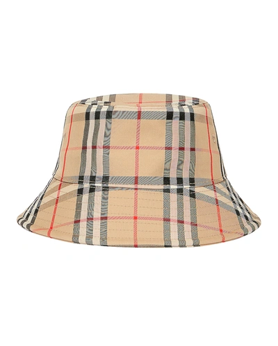 Burberry Check Cotton Bucket Hat Hats Beige In Brown