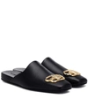 Balenciaga Double Square Bb Leather Slippers In Black/gold