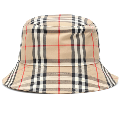 Burberry Check Cotton Bucket Hat Hats Beige In Brown