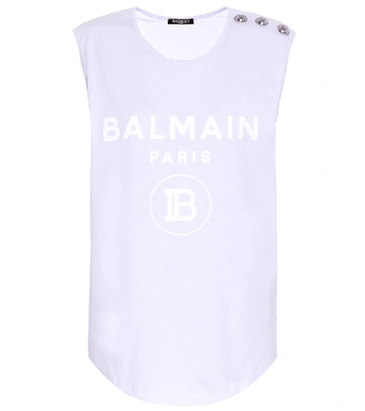 Balmain Logo Cotton Top In White