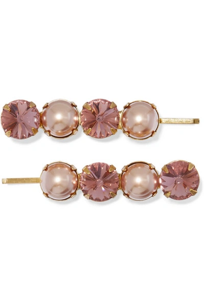 Jennifer Behr Galina Set Of Two Rose Gold-tone, Crystal And Swarovski Pearl Hair Slides