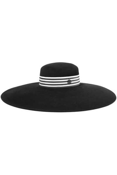 Maison Michel Bianca Striped Grosgrain-trimmed Rabbit-felt Hat In Black