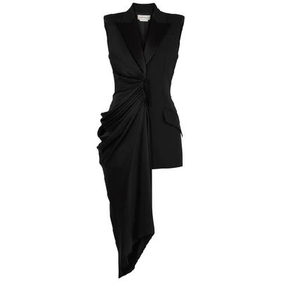 Alexander Mcqueen Black Draped Wool-blend Waistcoat