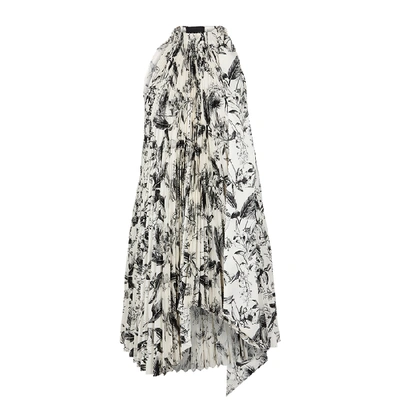 A.w.a.k.e. White Pleated Floral-print Dress In White And Black