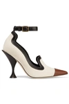 BURBERRY LEATHER-TRIMMED CANVAS PUMPS