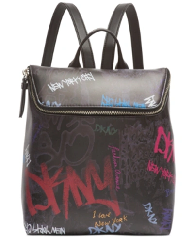 Dkny Tilly Graffiti Logo Backpack, Created For Macy's In Black Multi/silver