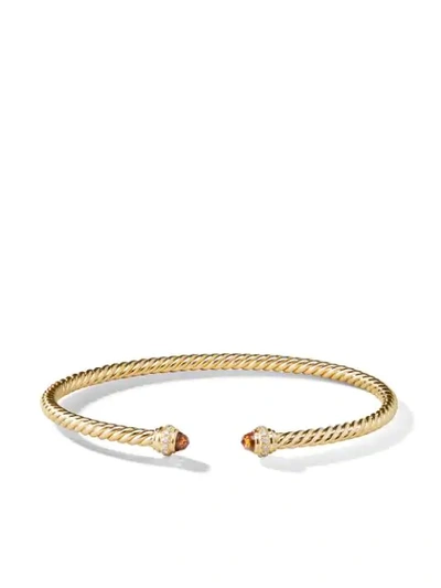 David Yurman 18kt Yellow Gold Cable Spira Peridot And Diamond 3mm Cuff In 88aprdi