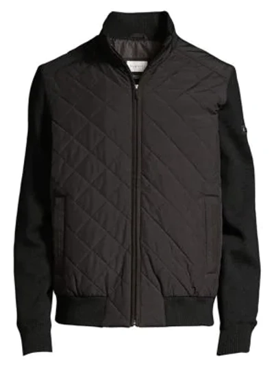 Bugatti Quilted Mixed Media Bomber Jacket In Black