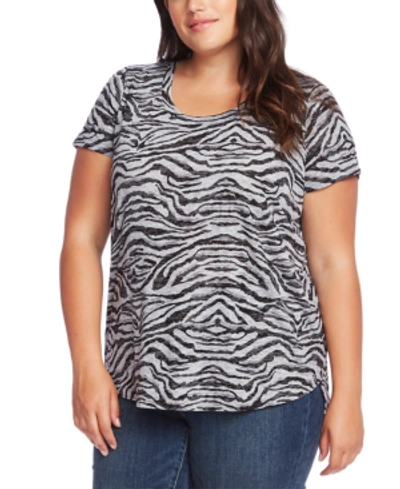 Vince Camuto Plus Size Zebra-print T-shirt In Silver Heather