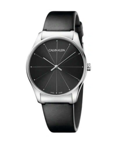 Calvin Klein Unisex Classic Too Black Leather Strap Watch 38mm