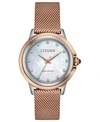 CITIZEN ECO-DRIVE WOMEN'S CECI DIAMOND-ACCENT PINK GOLD-TONE STAINLESS STEEL MESH BRACELET WATCH 32MM