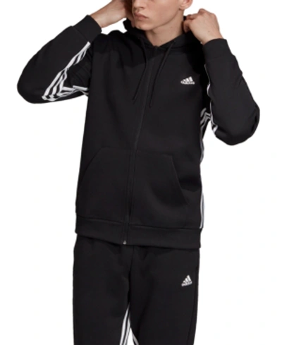 Adidas Originals Adidas Training Three Stripe Zip Hoodie In Black