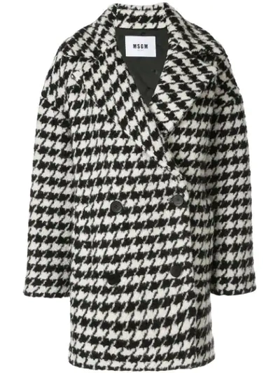 Msgm Houndstooth Peacoat In Black